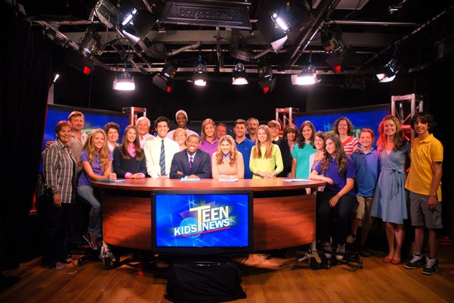 Dumont with the Teen Kids News crew at the New York City studios.